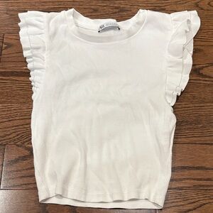 Zara White Ruffle Sleeve Kids Tee